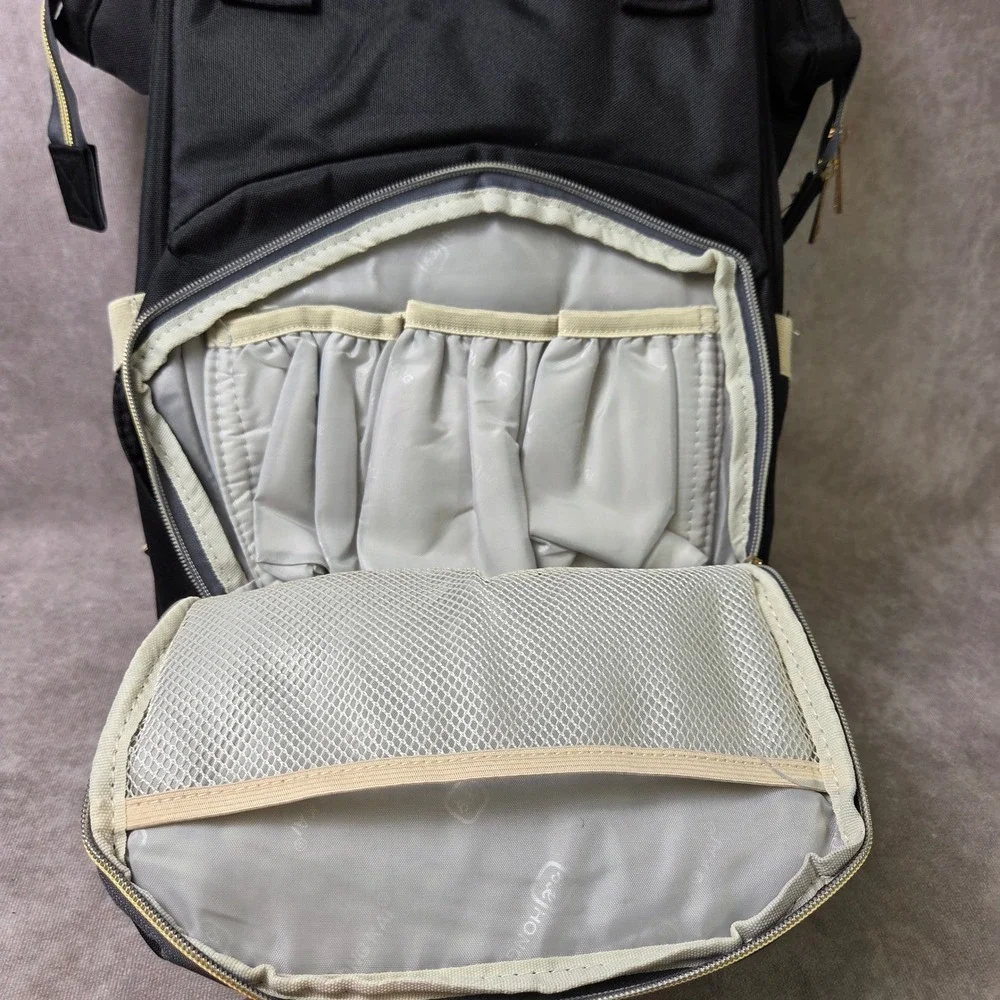 Taylor'd Baby Diaper Bag Backpack Black Tan Multi-Pocket Travel Bag